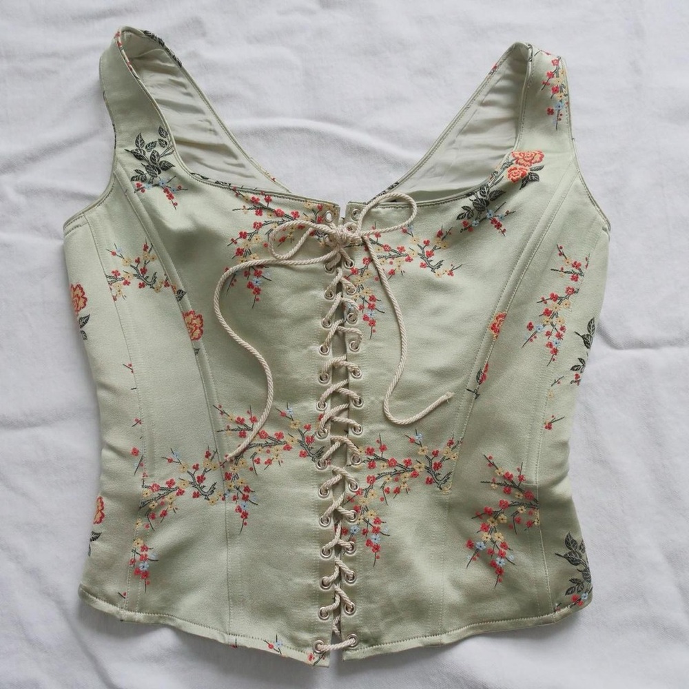 Moda International Floral Lace-Up Crop Top - Green and Red